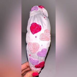 Hand beaded sewn Valentine’s Day heart knot knotted headband unique velvet